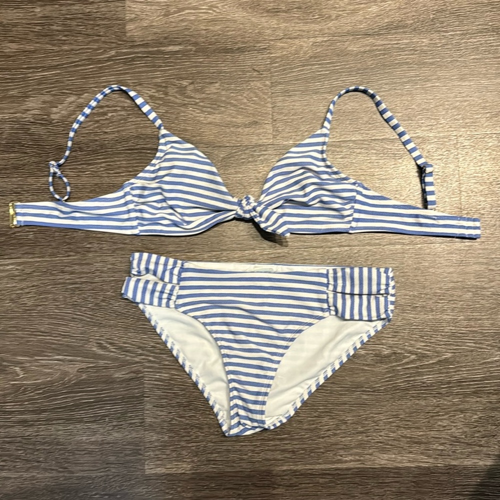 Blue and white stripe bikini
